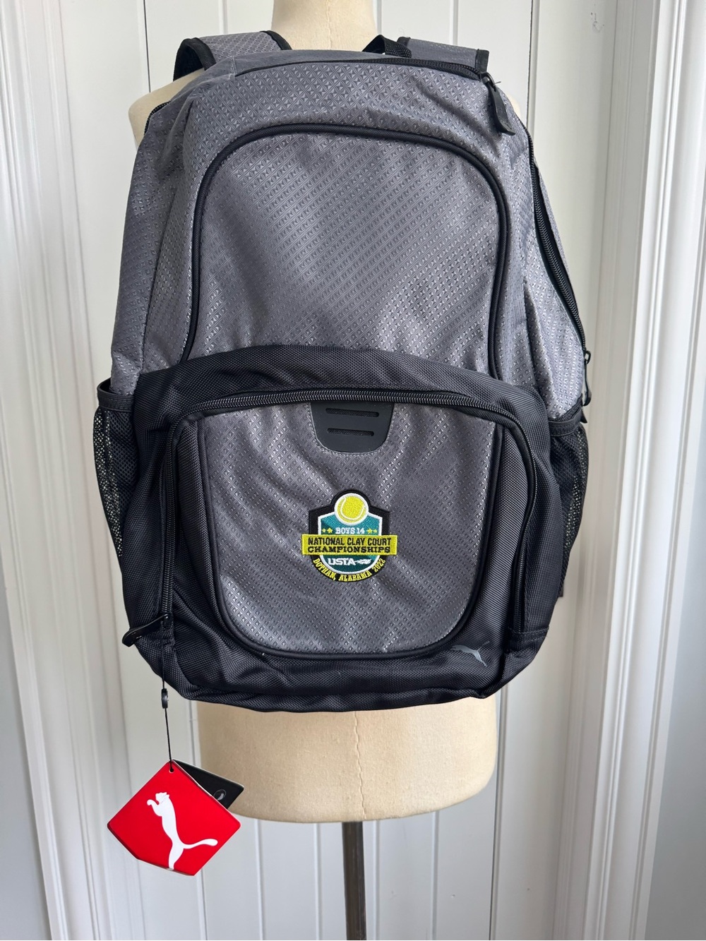 Puma Gray and Black Backpack with Tennis Championship Patch O/S